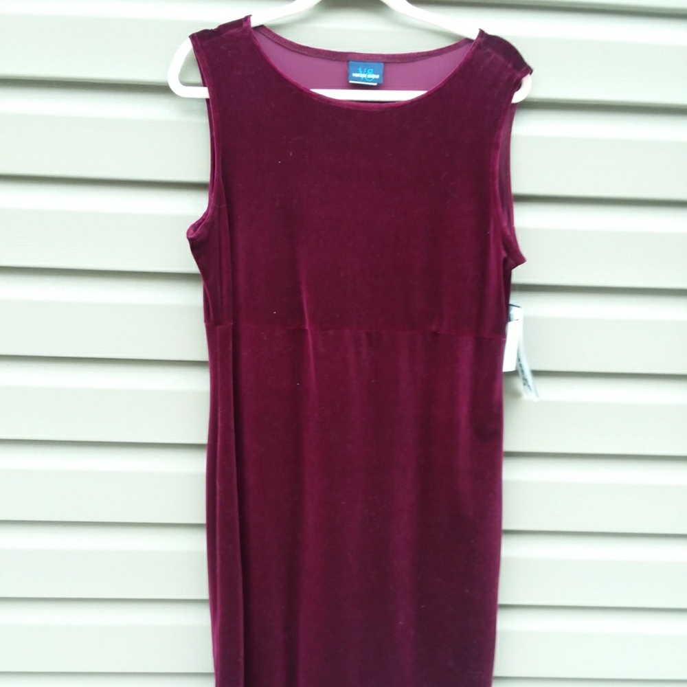Vintage Studio Sz L Burgandy Velvet Dress Stretch